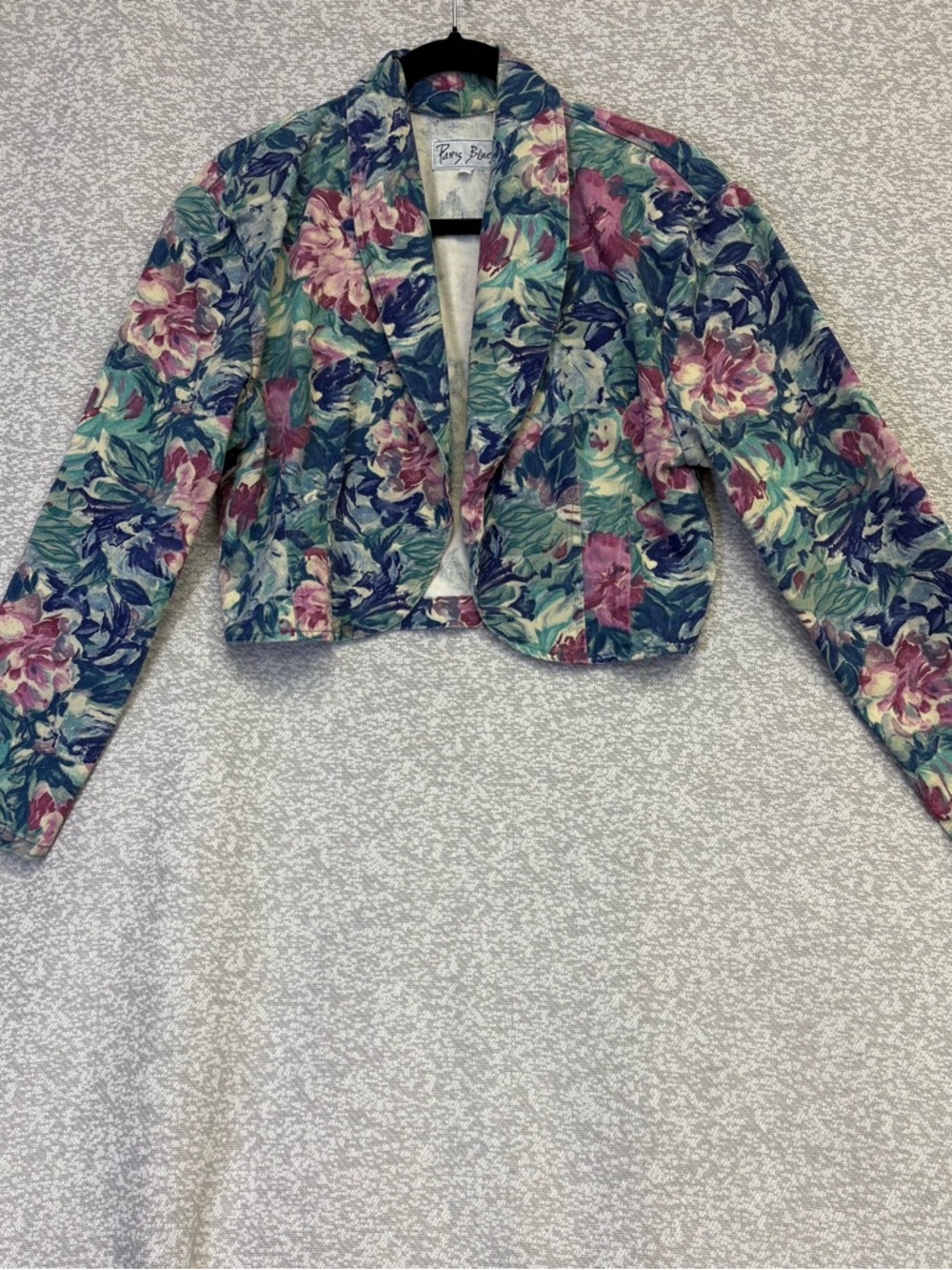 Paris Blues Floral Cropped Blazer in Teal, Pink & Navy #500C